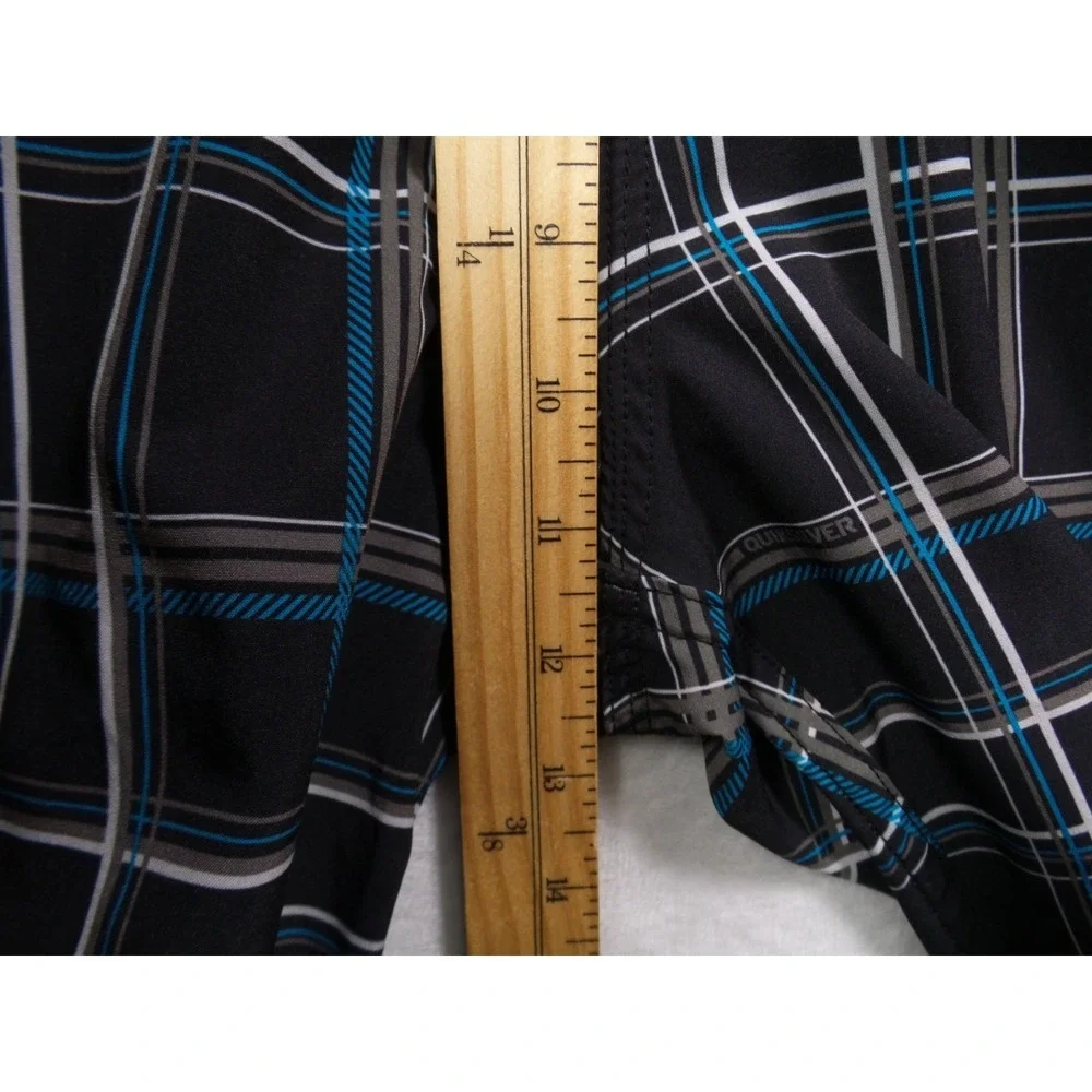 Quiksilver Shorts Mens 33‎ Black Plaid Stretch Boardshorts Pocket Drawstring